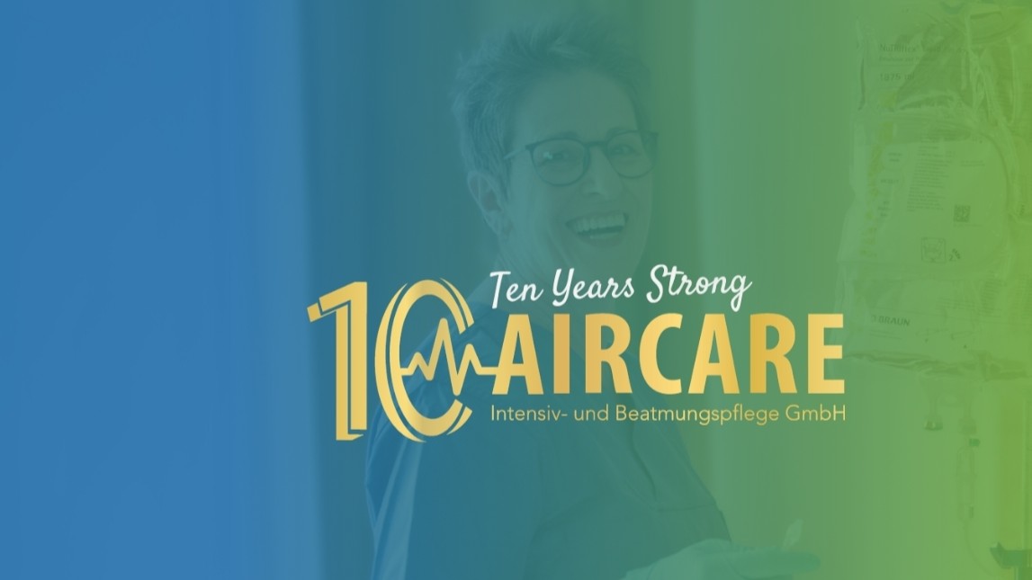 Jubiläumsbanner zum 10 jährigen bestehen des Intensivpflegedienstes Aircare